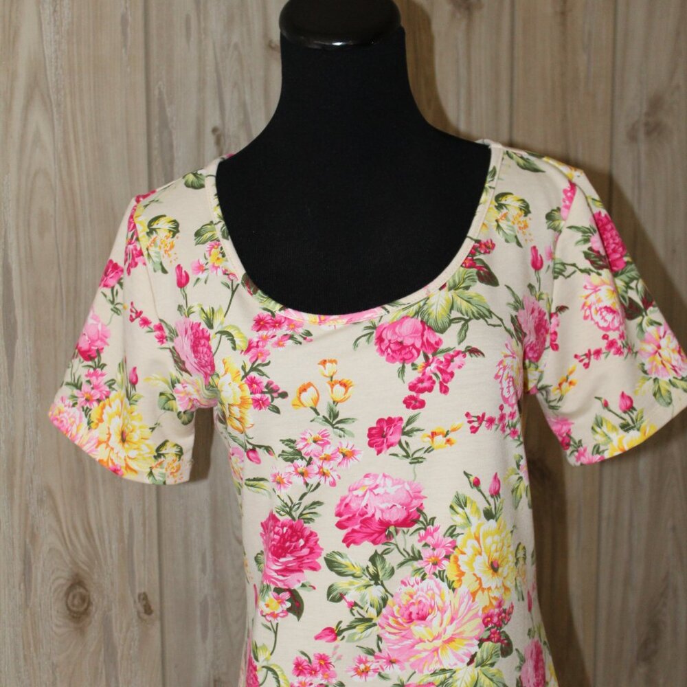 Tom's Ware Dress Casual Floral Print Pink Green New Bodycon Midi M - L Large EUC - Picture 4 of 11